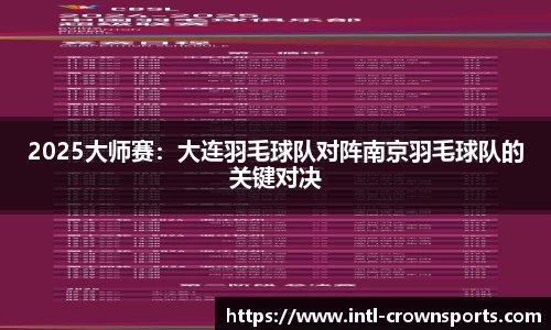 2025大师赛：大连羽毛球队对阵南京羽毛球队的关键对决
